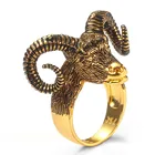 Кольцо позолоченное в виде головы ОЗУ для мужчин и женщин, ювелирное изделие в стиле панк с изображением животных, байкерское кольцо на палец, с головой сатаны, овцы