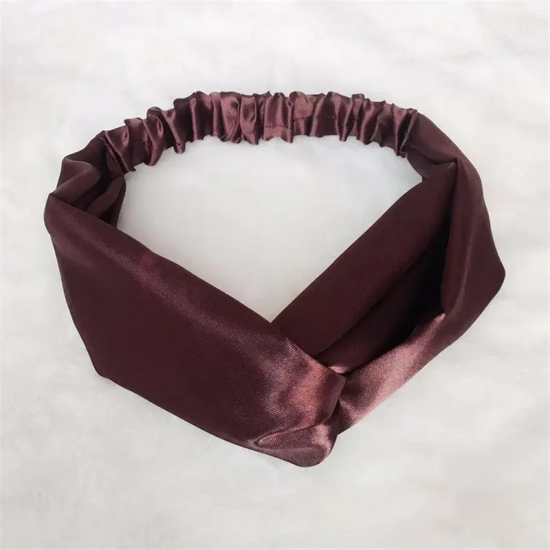 Модная женская однотонная повязка для волос из искусственного шелка простая
