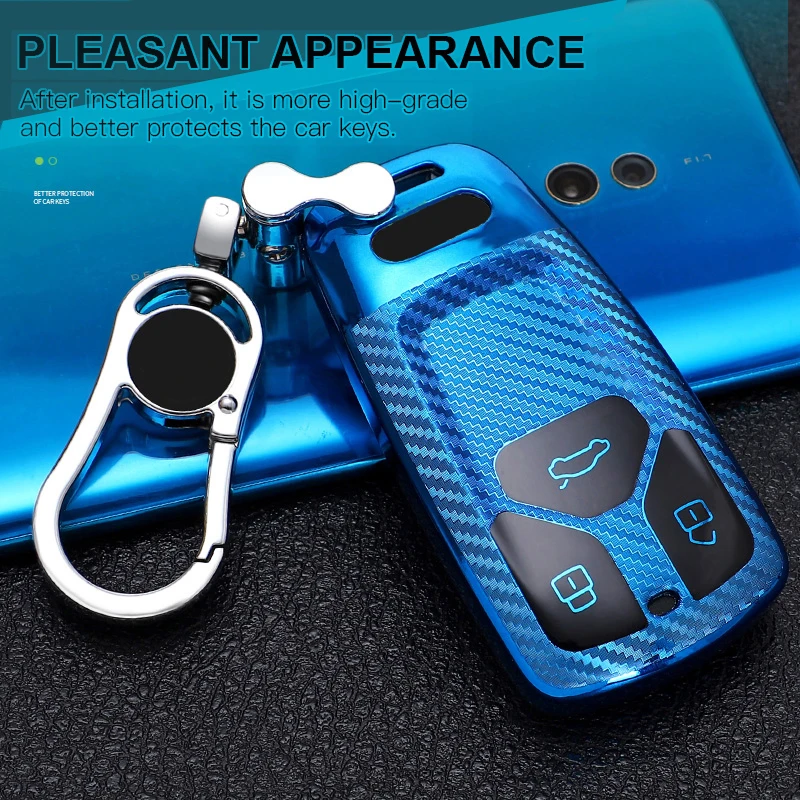 

New Carbon Fiber TPU Car Key Cover Case Shell For Audi A4 B9 Q5 Q7 TT TTS 8S 2016 2017 car smart remote Car Styling Accessories