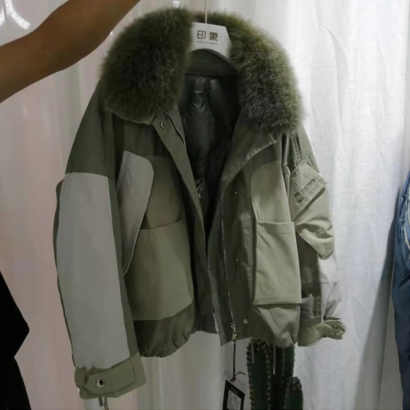 Куртка-бомбер женская зимняя оверсайз из 90% натурального Лисьего меха | Женская