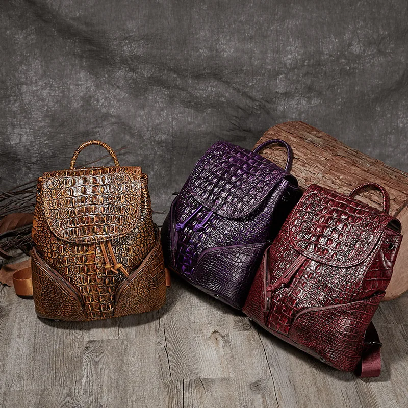 Новинка в винтажном стиле Из натуральной крокодиловой кожи женские рюкзаки