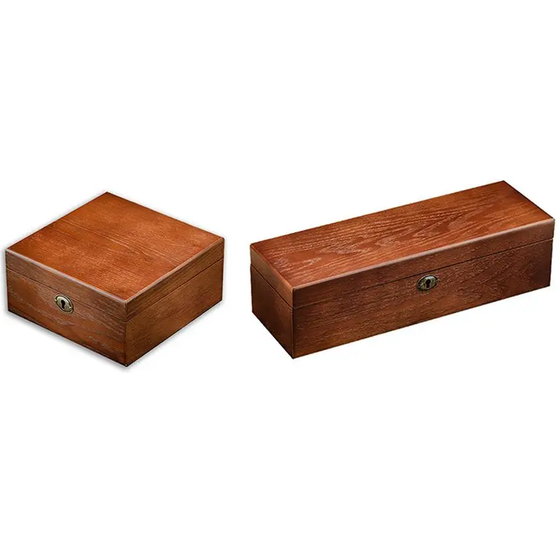 

2 Pcs Luxury Wooden Watch Box Watch Holder Box Grids Watch Organizer-Rectangle & Square
