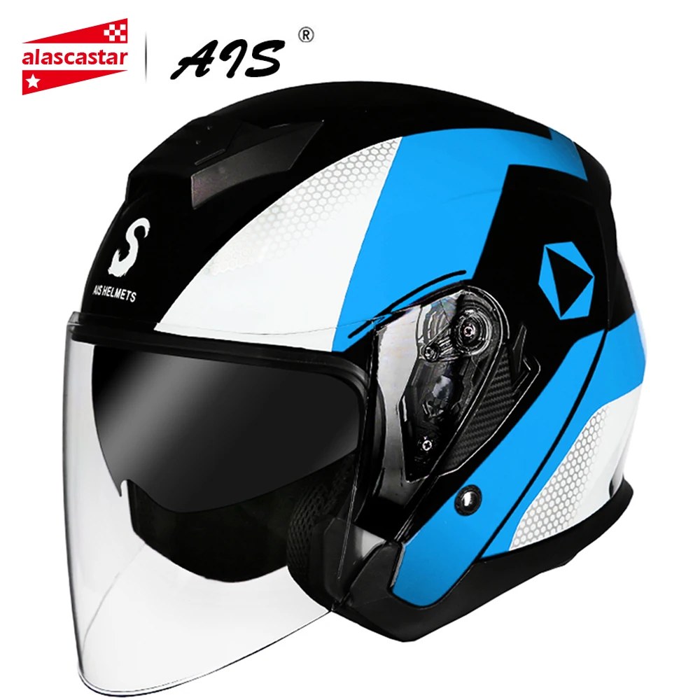 AIS мотоциклетный шлем с открытым лицом шлемы скутер Moto мотоцикл двойной защитные