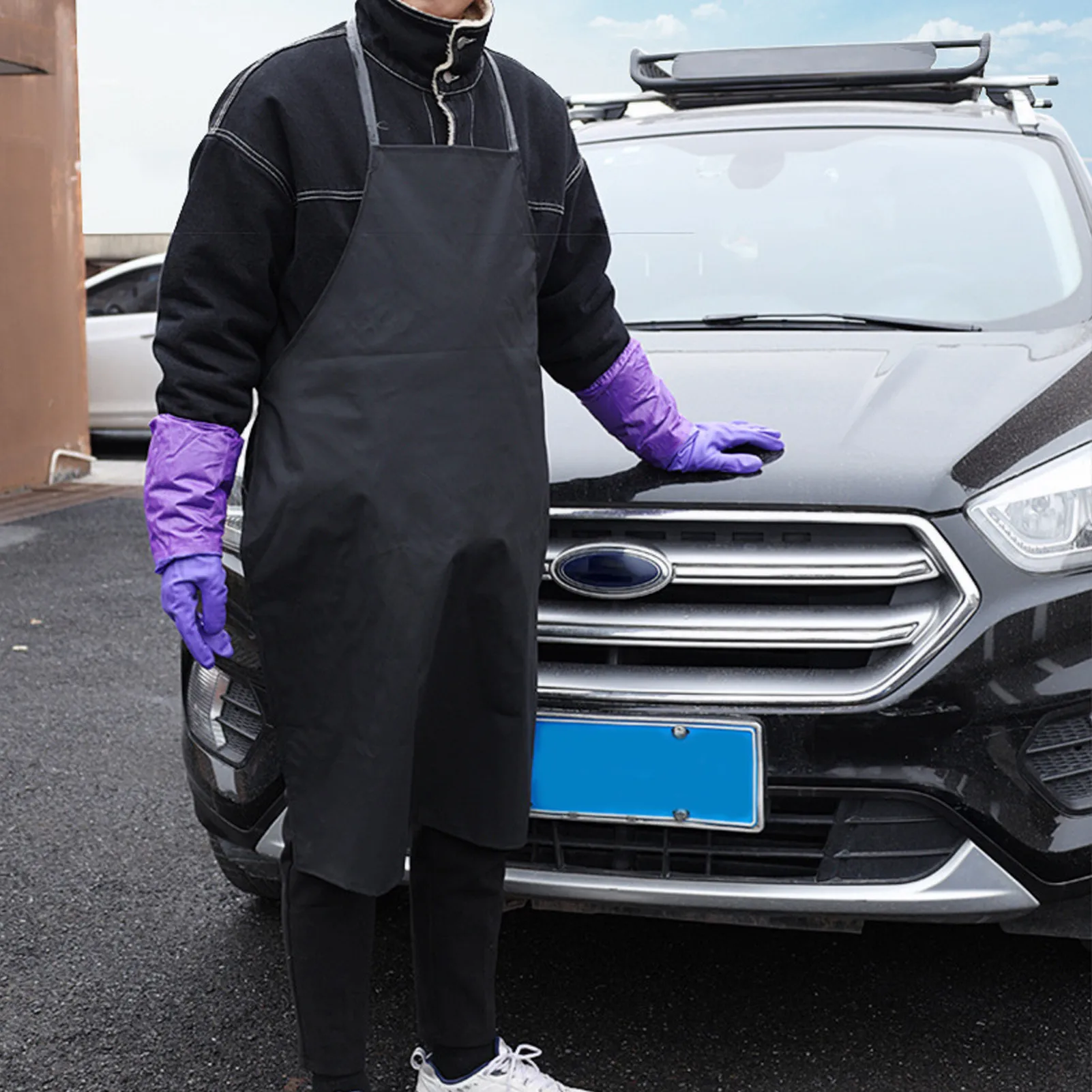 

Car Wash Leather Apron And Kitchen Thick PU Leather Waterproof And Oil-proof Apron Car Wash Waterproof Kitchen Cleaning Clothes