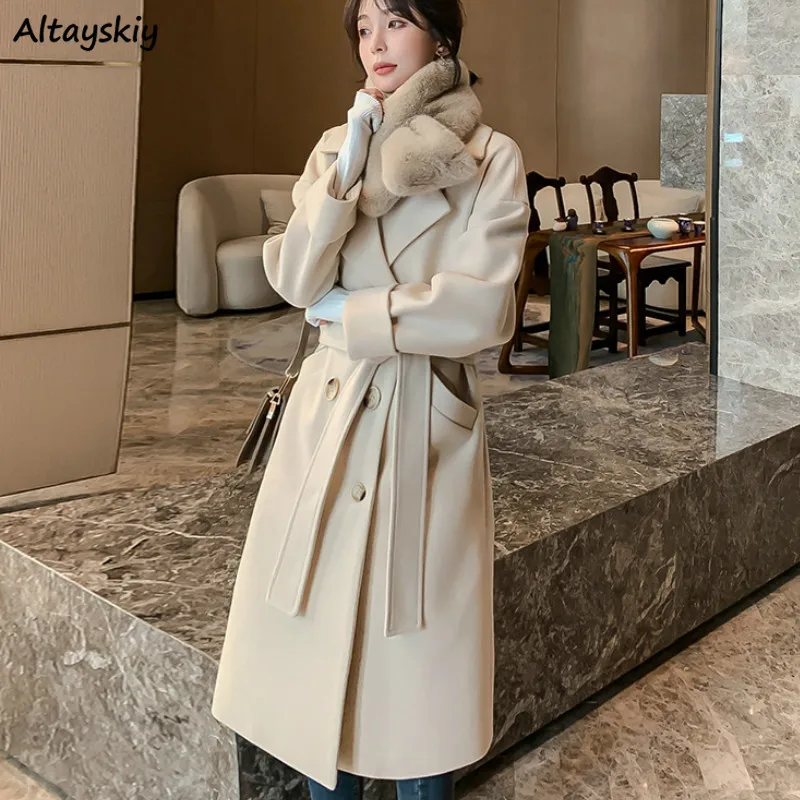 

Blends Women Slim Tender Temperament Casual Winter BF Style All-match Feminino Wool Prevalent New Elegant Adjustable Waist Solid