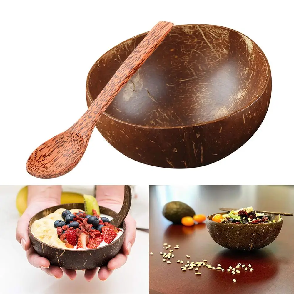1Piece Creative Coconut Bowl Soup Salad Noodle Rice Eco Friendly Bowl Wooden Fruit Bowls Handicraft Art Work Decoration