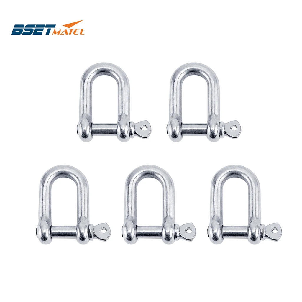 

5X Stainless Steel 304 Staples Carabiner D Bow Shackle Clasp For Key Ring Keychain Hook Screw Joint Connector Buckle Boat Marine