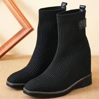 platform oxfords shoes women knitting hidden wedges high heel ankle boots female high top winter warm pumps shoes casual shoes