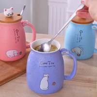 creative color cat heat resistant mok cartoon with cover 450ml cup kitten coffee ceramic mugs kids cup office drinking gift