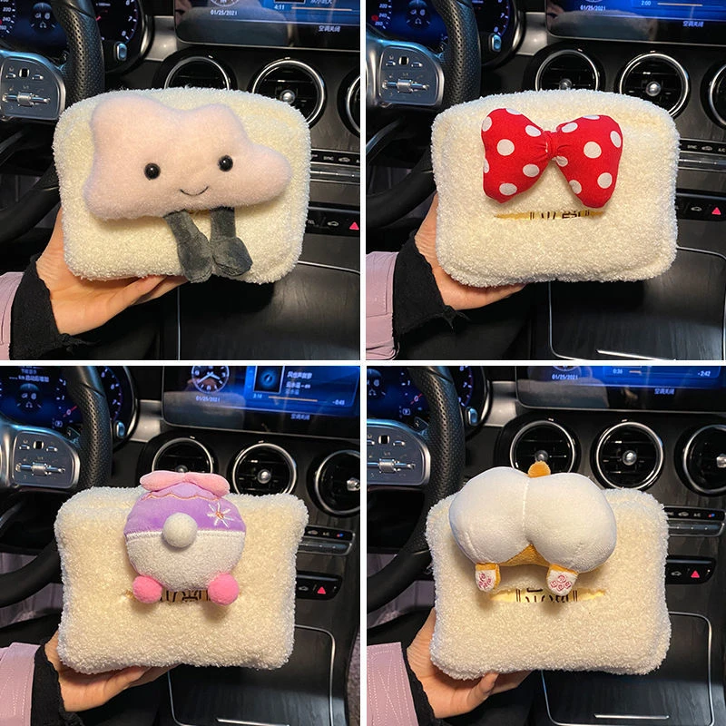 

Cartoon Sweet Deer Bowknot Vehicle-Mounted Paper Tissue Box Plush Car Seat Armrest Napkin Holder
