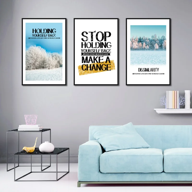 Картина для украшения дома простой Зимний лес пейзаж буквы холст искусство