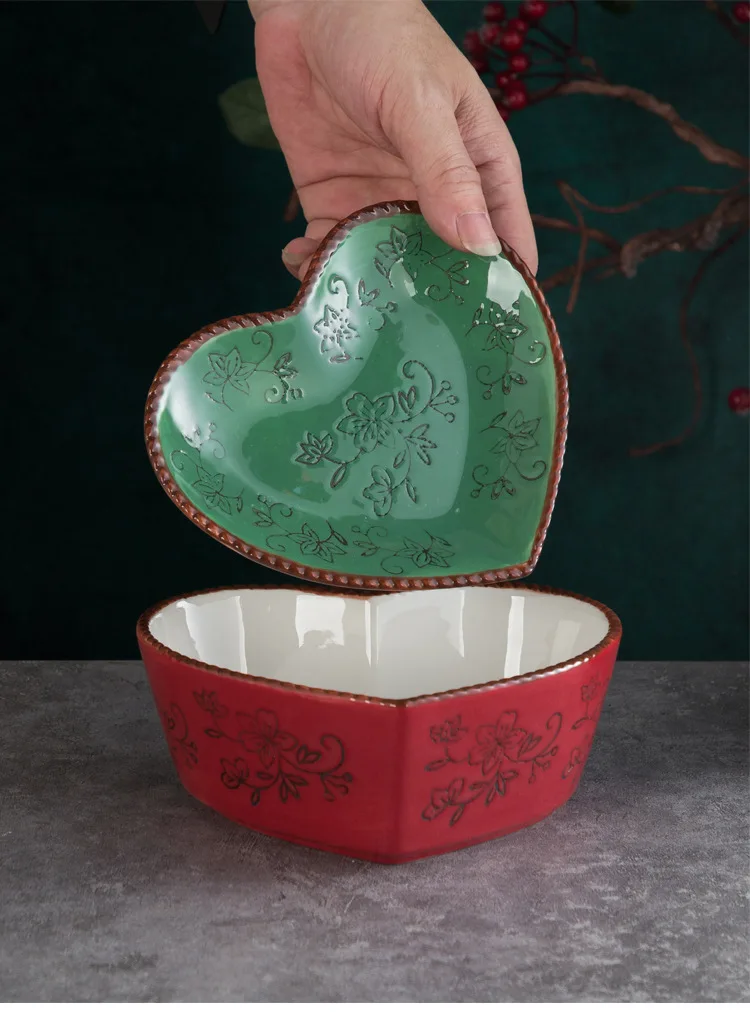 

Ceramic Four-color Couple Peach Heart Plate Sushi Fish Steak Western Food Salad Fruit