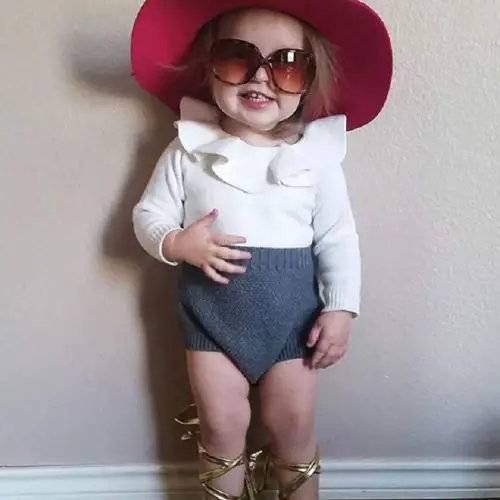

0-24months Baby Girls Stitching Woolen Romper Knitted Ruffle Long Sleeve Jumpsuit Autumn Winter Clothing