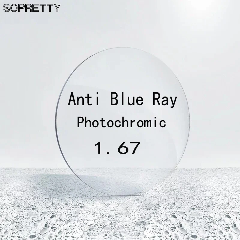 1 67 (0 ~ 10 00) анти синий луч фотохромные линзы из смолы Асферические стекла по