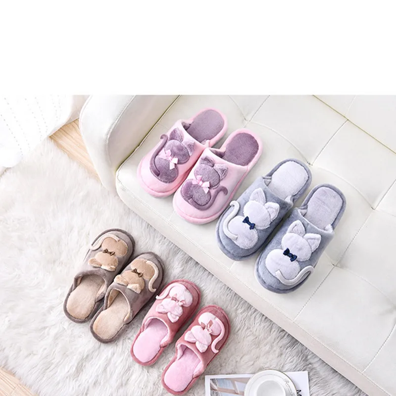 Для женщин любимая кошка животное принты Зимние теплые домашние тапочки для