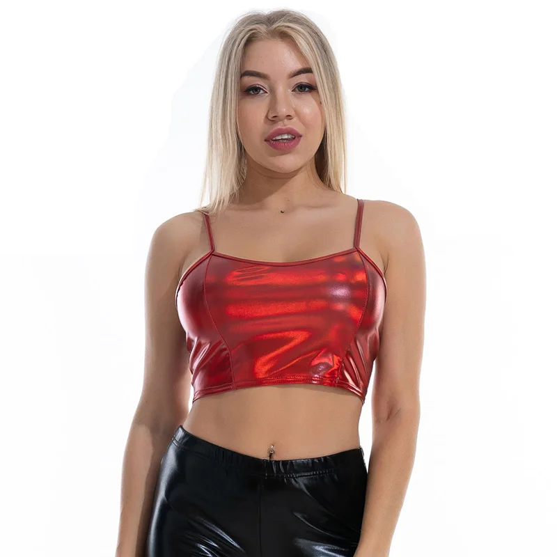 

CHSDCSI Casual Silver Sexy Crop top Women Camis Streetwear Camis Summer top 2020 Slim Strap Cropped Polyester Short Tops Femme