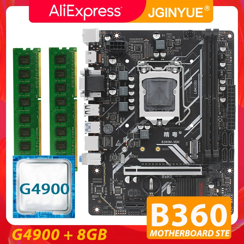 Bestellen JGINYUE B360 Motherboard LGA 1151 Set Kit Mit Intel Pentium G4900 Prozessor 8GB(2*4GB)DDR4 Speicher M.2 NVME MATX B360M-VDH