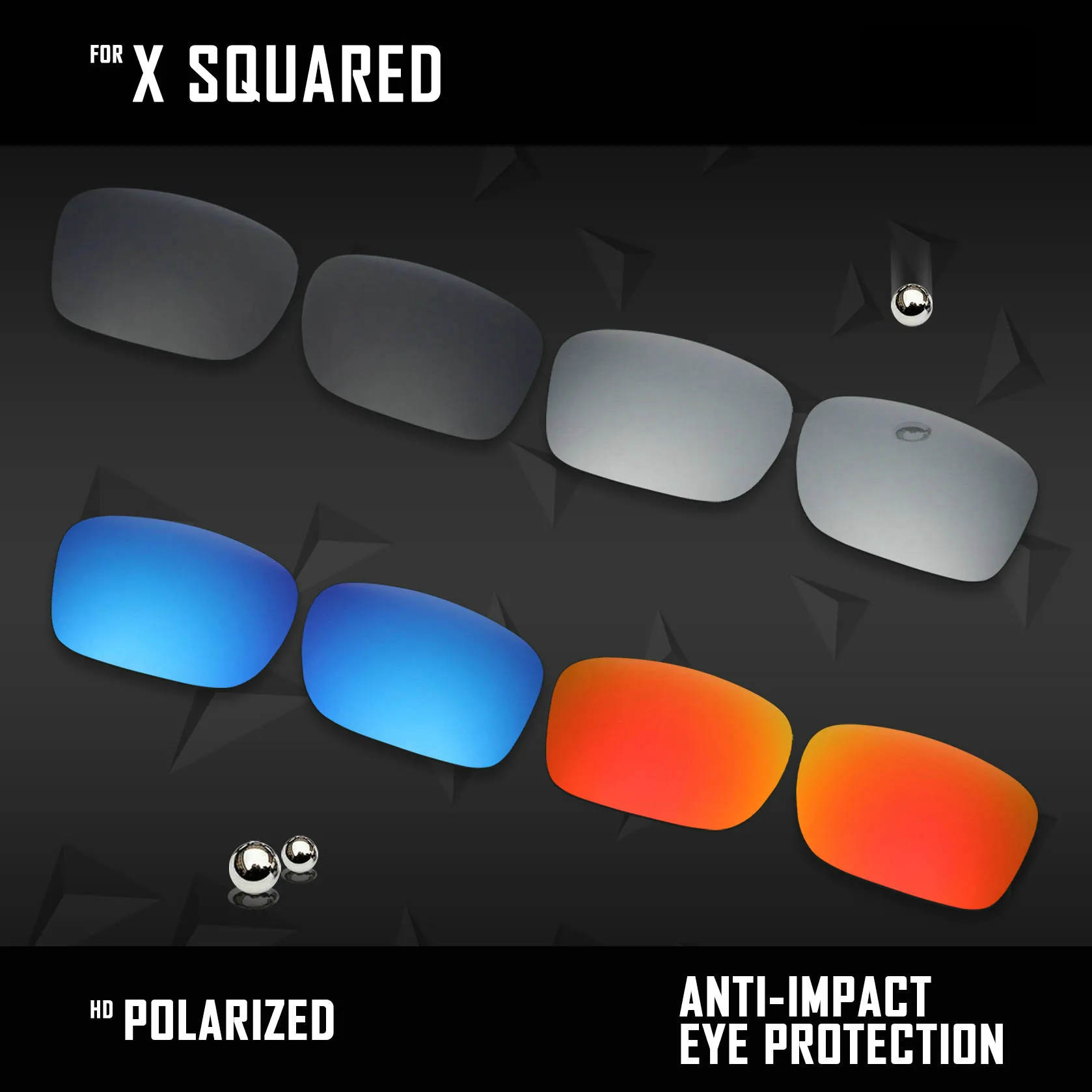 OOWLIT 4 Pairs Polarized Sunglasses Replacement Lenses for Oakley X Squared OO6011-Black & Silver & Ice Blue & Fire Red