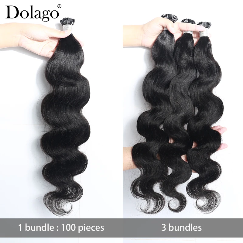 Волнистые накладные человеческие волосы I Tip Microlinks для женщин натуральные черные