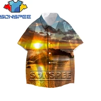 sonspee beautiful sunset beach 3d print men womens shirt summer original personality casual hawaiian beach loose buttons top