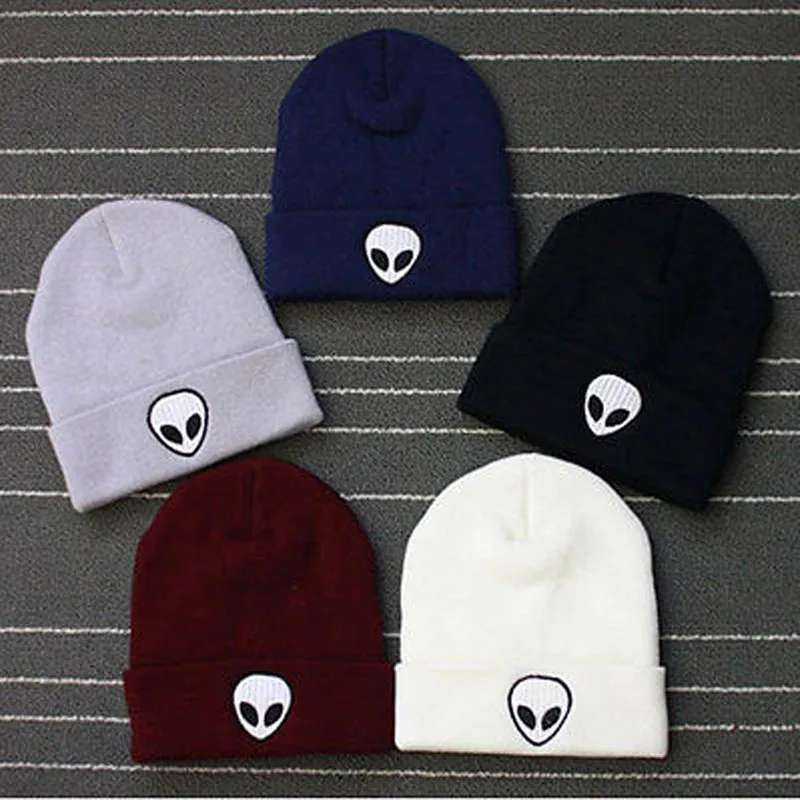 Skullies женская мужская вязаная шапка с вышивкой инопланетянина в стиле хип-хоп