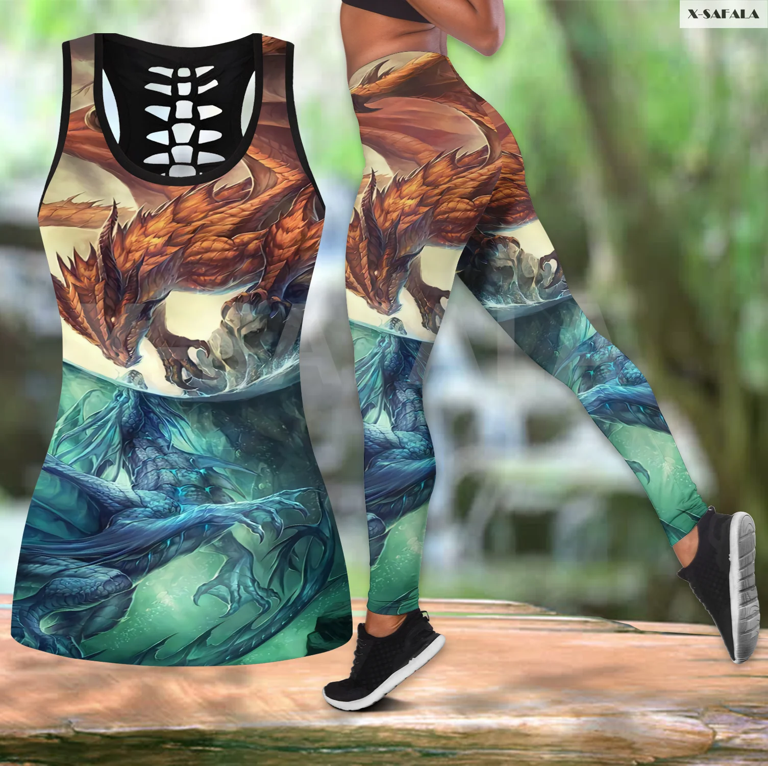 

Ice Fire Dragon 3D Printed Women Two Piece Yoga Set Vest Hollow Combo Tank Top Legging Waist Sport Fitness Quick Dry E22