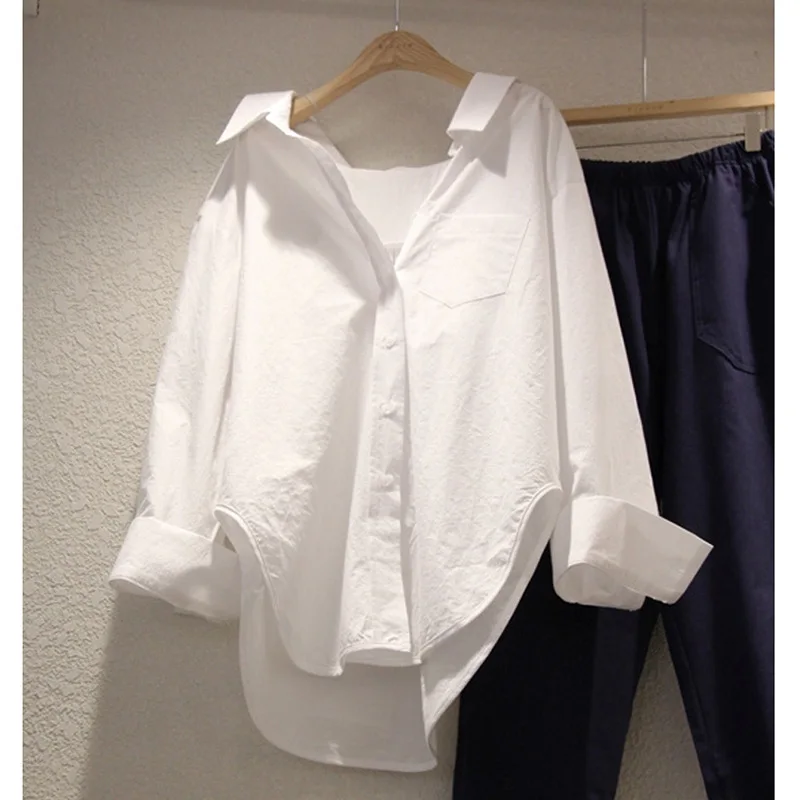 

IEQJ 2021 new spring and autumn fashion women clothes turn-down collar full sleeves single breasted cotton shirt WR04600L