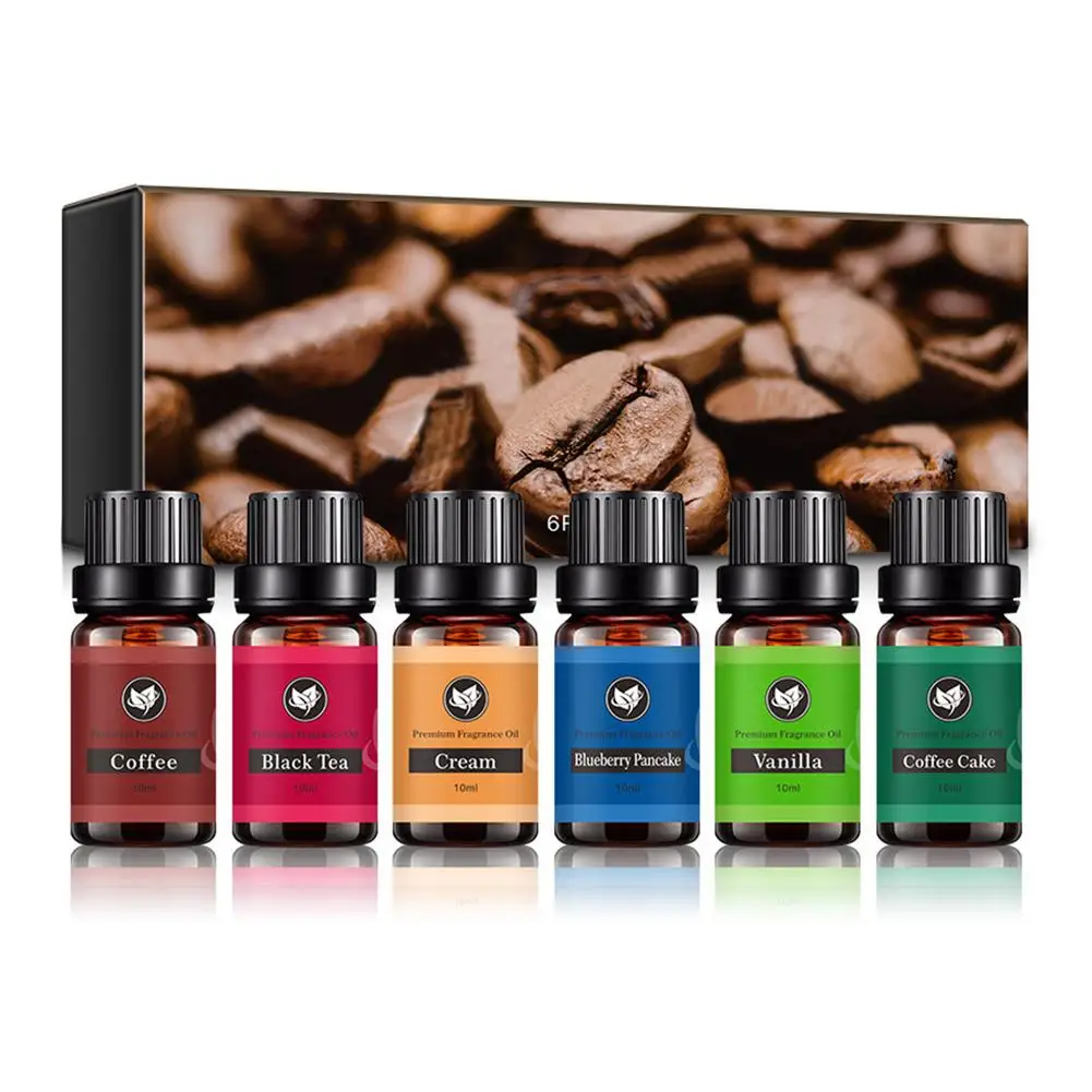 

6PCS/Set Pure Plant Essential Oil 10ML Plant Spa Aroma Essential Oil Diffuser Coffee Cream Black Tea Vanilla For Coffee Shop