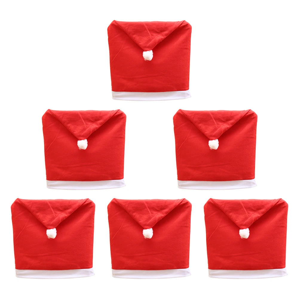 

6PCS Christmas Chair Covers Santa Claus Hat Xams Chair Caps Back Slipcovers Chair Cover For Holiday Party Christmas Decoration