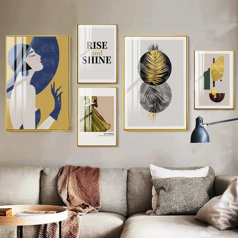 

Modern Minimalist Abstract Canvas Wall Art Character Poster Letter Leaf Living Room Bedroom Home Decoration Painting Frameless