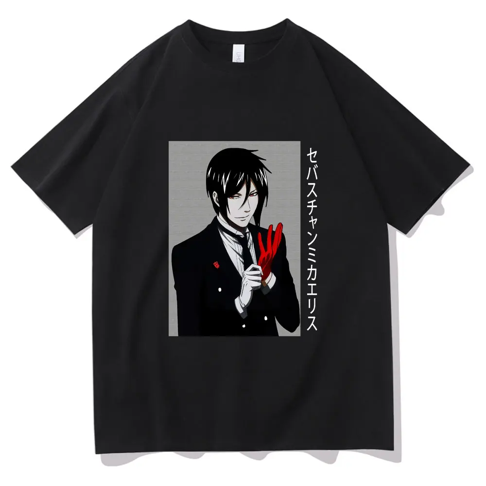 

Kuroshitsuji T Shirt for Men Fashion Graphic T-shirt Black Butler Sebastian Michaelis Short Sleeve Tee Tops Men Hip Hop T Shirt
