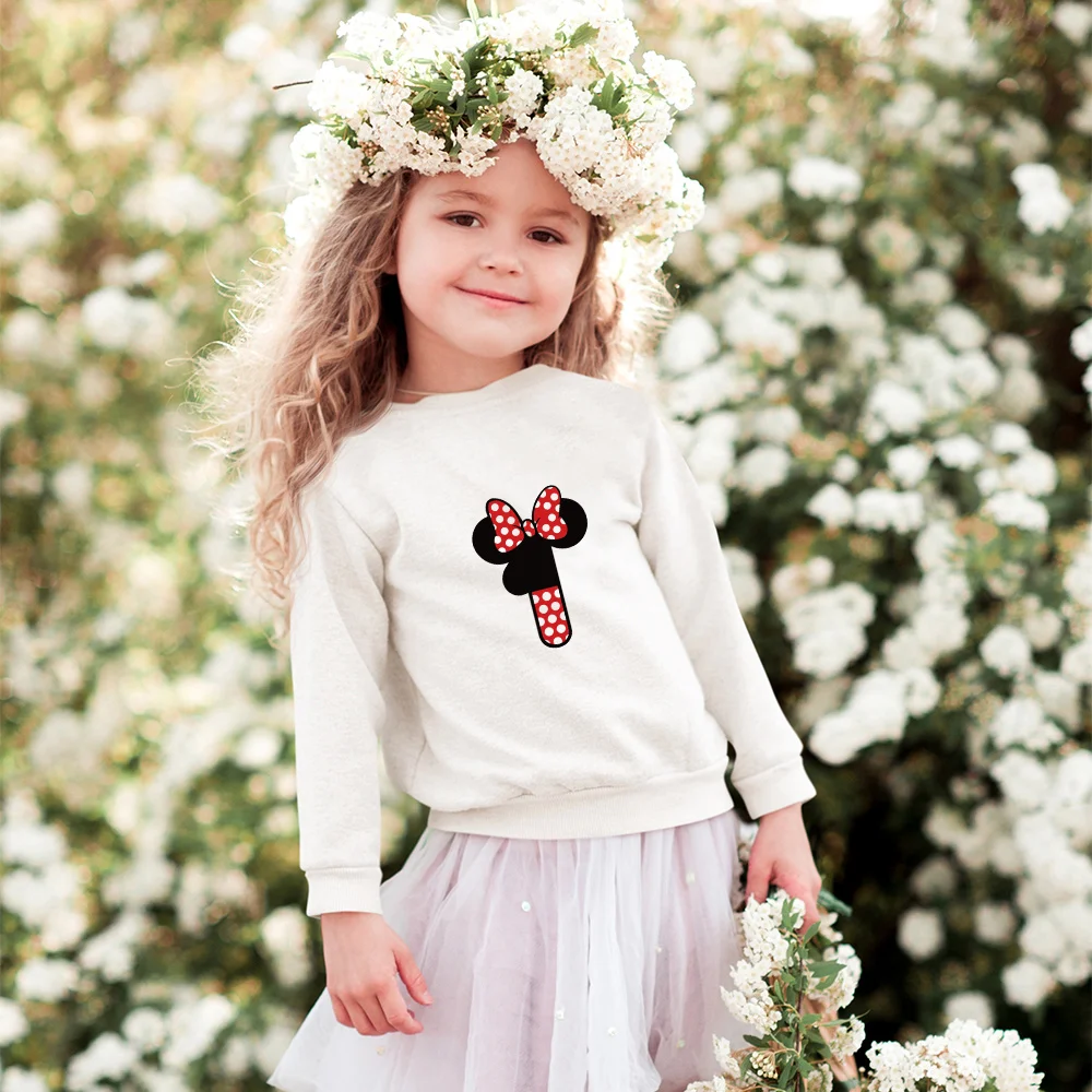 

Children's Pullover Sweatshirt Autumn Fashion Minnie Mouse Number Print Top Casual Round Neck Hoodie Comfortable Baby Clothing