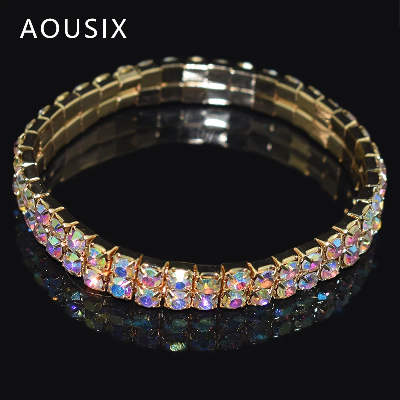 Модные Стрейчевые Браслеты Стразы фиолетовые синие красные зеленые эластичные