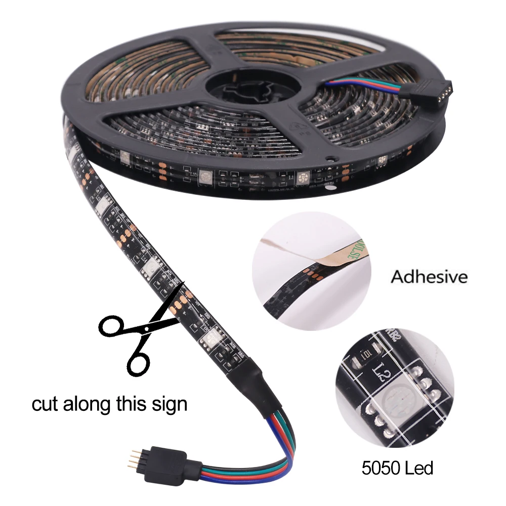 DC 5V 5050 RGB Светодиодные ленты ТВ фон внутренней отделки Батарея приведенный в