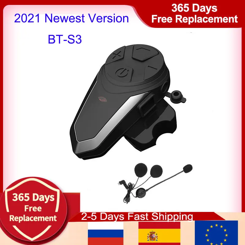

Bluetooth-интерком для шлема BT-S3 IPX7, Водонепроницаемый BT 3,0 с FM-радио! BT-S3 1000m гарнитура bluetooth для мотоциклетного шлема