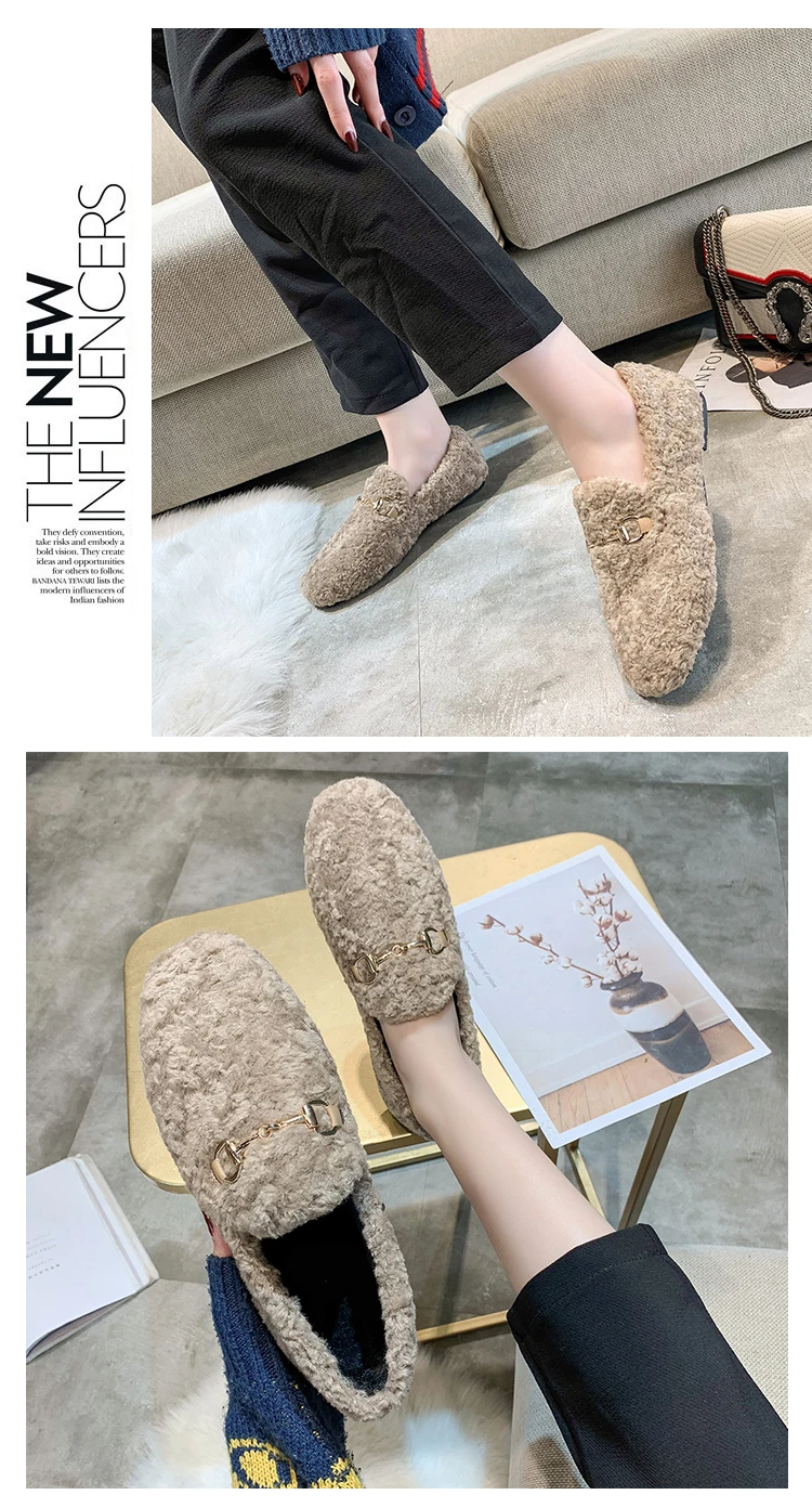 Chaussures femme; женская плюшевая обувь; женские лоферы без шнуровки; женская теплая обувь на плоской подошве; Zapatos De Mujer Buty Damskie; сезон зима