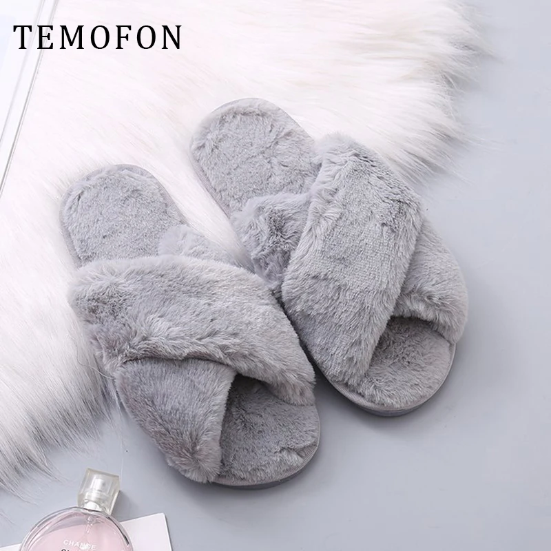 TEMOFON/женские тапочки Домашняя мягкая зимняя обувь Цвет белый розовый Плюшевые