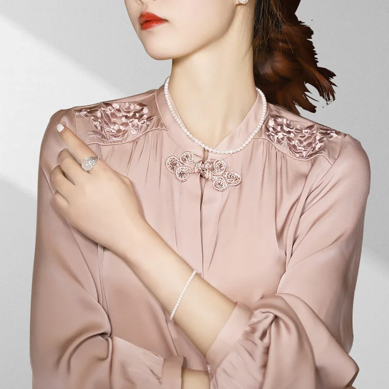 Женская офисная блузка из натурального шелка топы и блузки розового цвета одежда