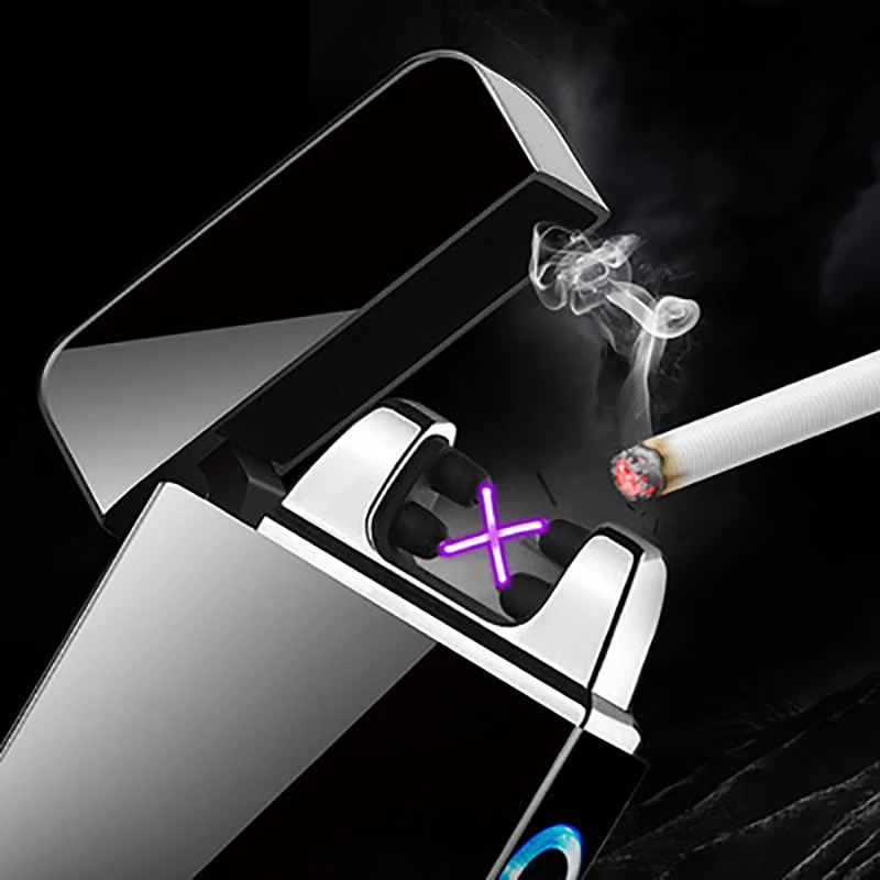 Windproof Dual Arc Lighter Plasma Flameless Rechargeable Electric for Cigarette Candle with LED Power Display | Дом и сад