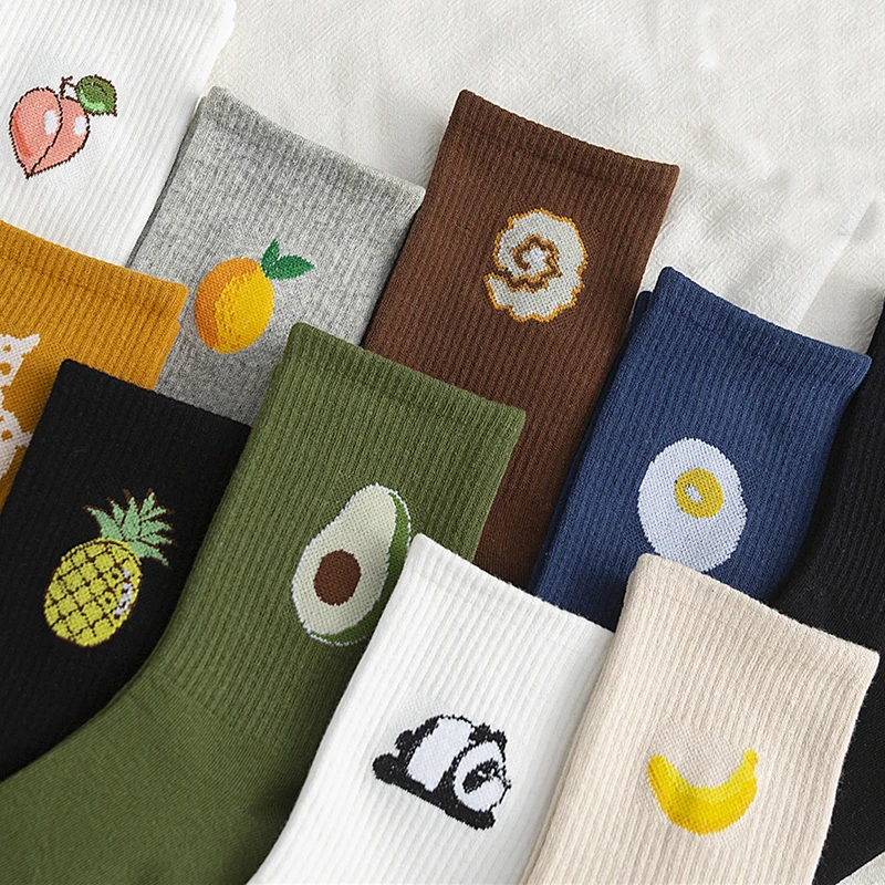 

Новые модные Мультяшные милые хлопковые женские Веселые носки с фруктами, авокадо, Персиком, бананом, пандой, женские вязаные носки