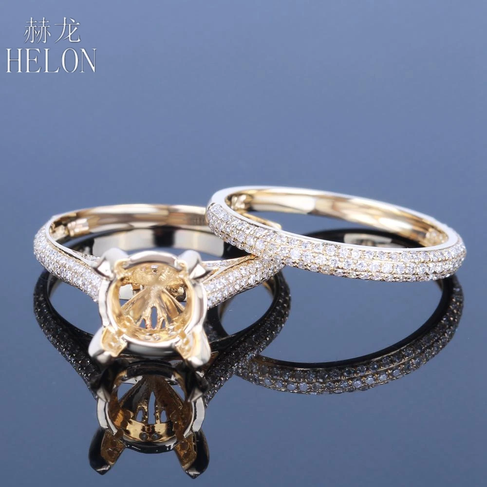

HELON 9mm Round Solid 10k Yellow Gold Natural Diamonds Semi Mount Ring Women Engagement Wedding Fine Jewelry Diamonds Band