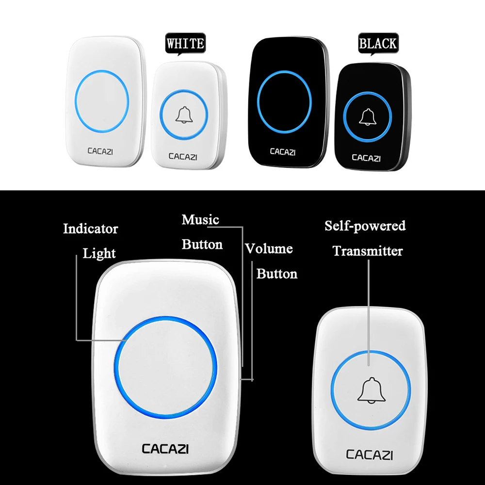 UK Plug Remote Wireless Doorbell Kit Waterproof Push Button Black White Door Bell With 38 Songs Home 1 Receiver | Обустройство дома