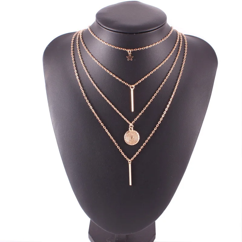 

1pc Women Multi-layer Necklace Ladies Bohemian Long Personality Chains Five-pointed Star Pendant Necklace Jewelry