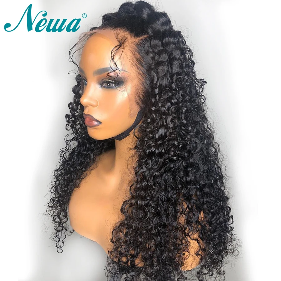 Newa Hair 360 парик их натуральных волос с волосами младенца бразильские кудрявые волосы фронта шнурка предварительно сорвал отбеленные узлы парик из натуральных волос