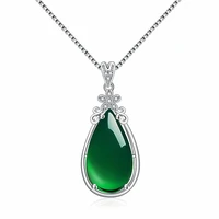 vintage water drop green jade emerald gemstones diamonds pendant necklaces for women white gold silver color agate jewelry gifts