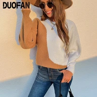 duofan autumnwinter 2021 new womens sweater loose pullover round neck contrast stitching sweater women