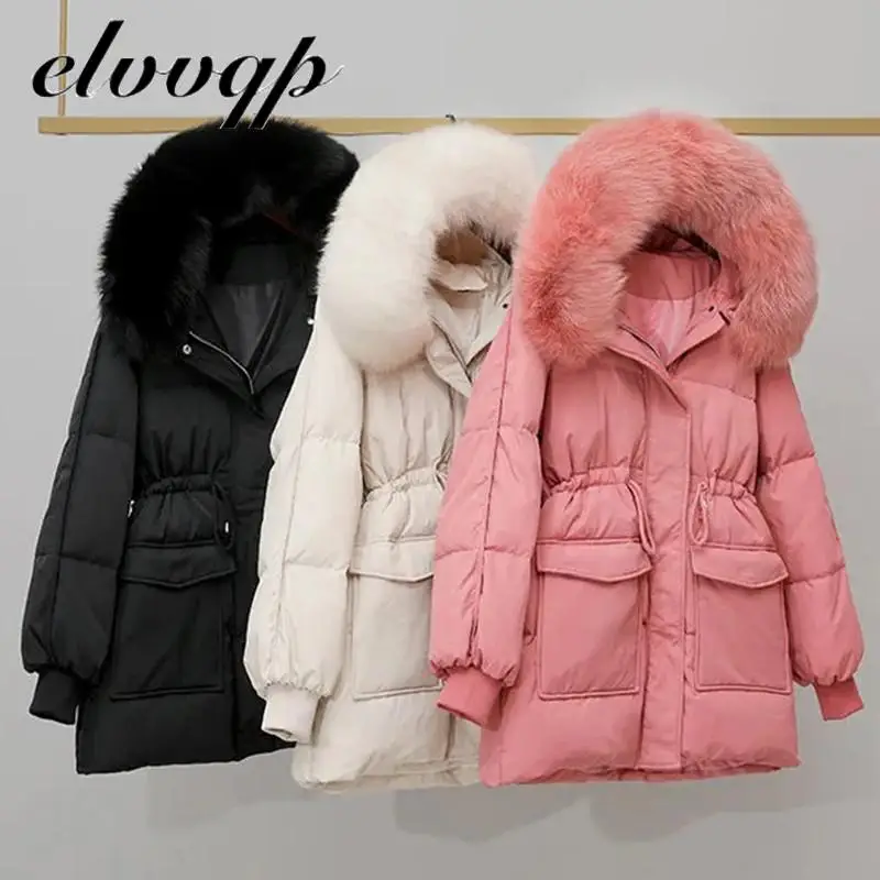 Real Fur Collar White Duck Down Jacket 2020 Women Winter Jacket Long Thick Coat Women Hooded Down Parka Warm Female Clothes