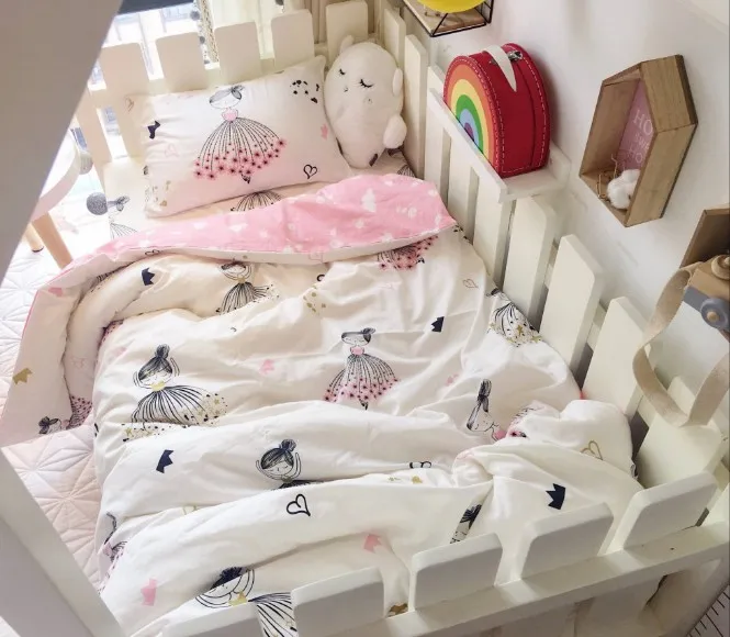 3Pcs 100% Cotton Crib Bed Linen Kit Cartoon Animal Baby Bedding Set Includes Pillowcase Sheet Duvet Cover Without Filler | Мать и ребенок
