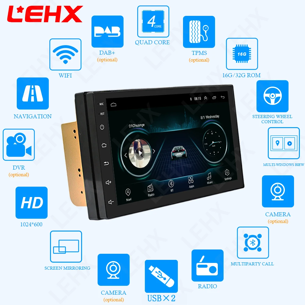 Автомобильный мультимедийный плеер LEHX 2DIN 7 дюймов Android 10 DVD радио GPS для TOYOTA Nissan Kia