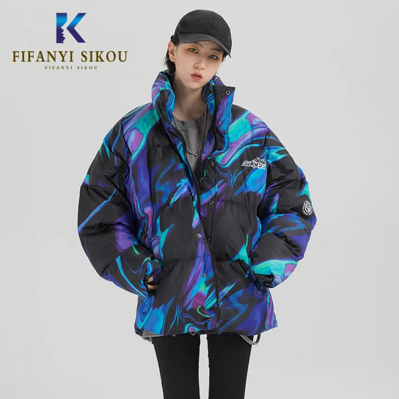 Женская хлопковая куртка свободного размера плюс с принтом толстая и теплая в